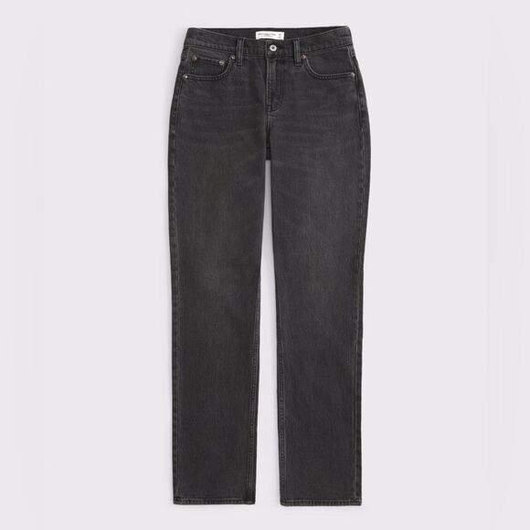 Abercrombie & Fitch Curve Love Mid Rise 90s Straight Jean - Black | Size 26 (2S) - Picture 1 of 7